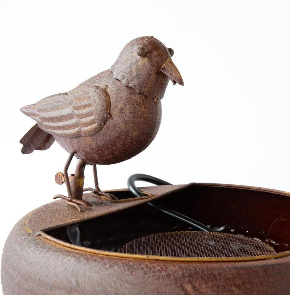 Fuente de arte popular pequeño pájaro vintage decoración jardín acento Foto 4 de 4