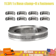 11.5FT Stainless Steel Large Adjustable Hose Clamps Worm Gear 8 Fasteners 