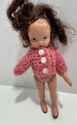 Nancy Ann Story Book Hard Plastic Bendable Hips One Arm Vintage  Button Sweater