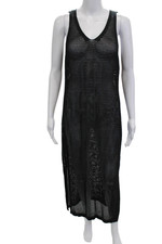 Tahari Womens Black Maxi Tank Dress V Neck Sleeveless Polyester Size M