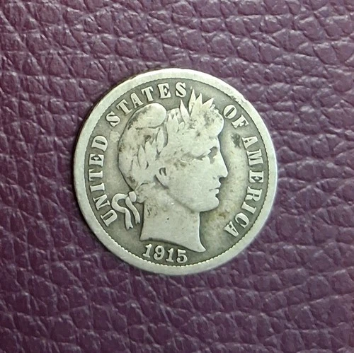 1915 Barber One Dime Silver Coin. VG Condition