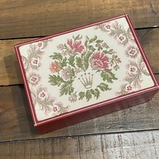Vintage Rolex Watch Box Red Floral Tapestry Embroidery Gold Trim case