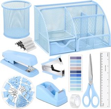 11 in 1 Blue Desk Organizer and Accessories, Blue Desk Accessories Light Blue