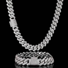12MM Men White Gold Plated Iced CZ Miami Cuban Link Bracelet/Chain copper alloy
