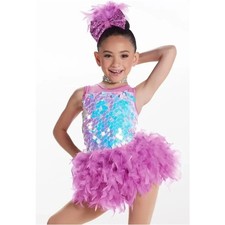 WEISSMAN Pose Showtime Dance Dress Costume Girls SC 6/6X Purple Lilac Feathers