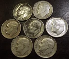 90% Silver Junk Silver 7 Roosevelt Dimes ~ Below Melt ~ Free S/H