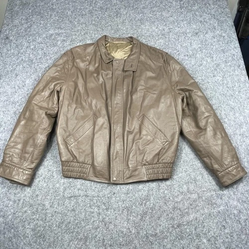 Bally Leather Jacket Mens 40 Taupe Brown Made in Italy Bomber Zip Elastic Hem - product listing photo
