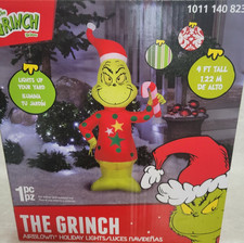 Gemmy Dr. Seuss Grinch Ugly Christmas Sweater with Candy Cane 4 Ft Inflatable