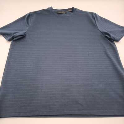 #ad John Henry T Shirt Mens Large Blue Striped Short Tee $6.58