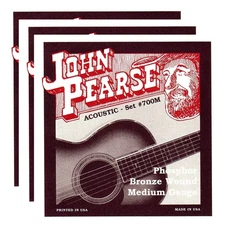 John Pearse Acoustic Strings Phosphor Bronze Medium 13-56 (3 Pack Bundle)