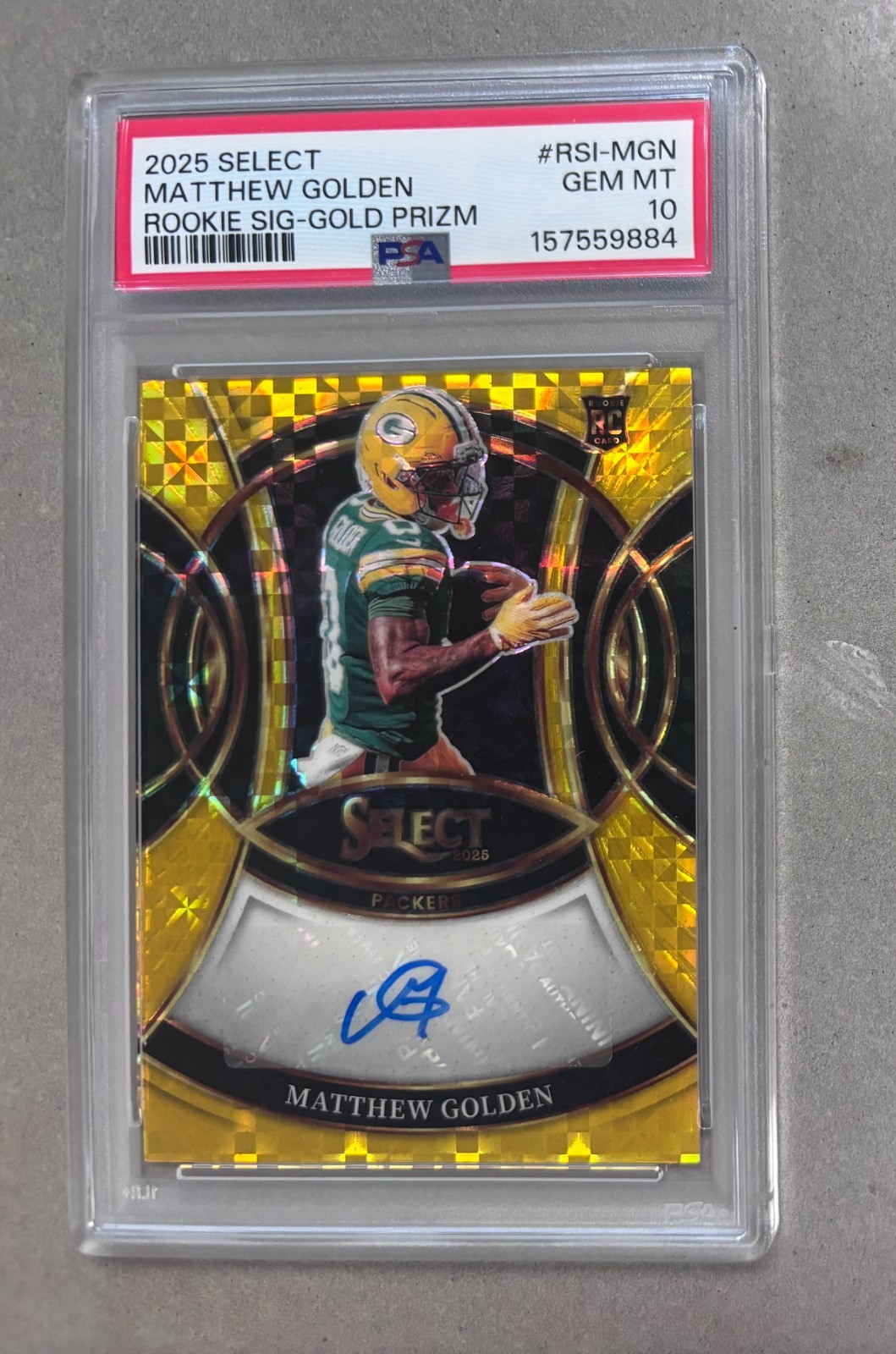 2025 NFL Select Matthew Golden Gold Prizm Auto /10 PSA 10 #RSI-MGN