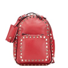 Valentino Rockstuds Leather Backpack Women Red One Size