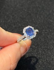 Halo Blue Sapphire Ring Gift For Her Engagement Ring.