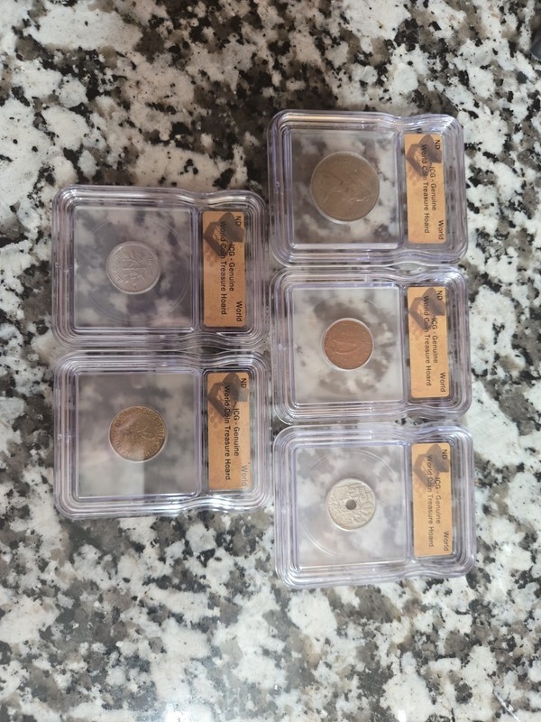 Lot of (5). ICG-Genuine World Coin Treasure Hoard Coins. Mixed Lot.