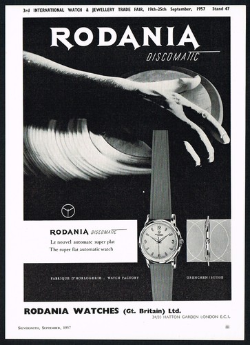 1950s Original Vintage Rodania Discomatic Watch Mid Century Art Print Ad