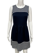 LOFT Ann Taylor women's A line dress navy blue striped sleeveless size 0