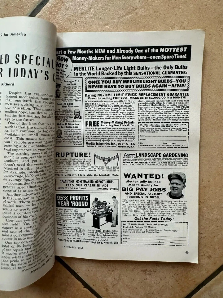 Vintage Popular Mechanics January 1961 Magazine Car Spec Card Motor Ford Holden - Image 4 of 4