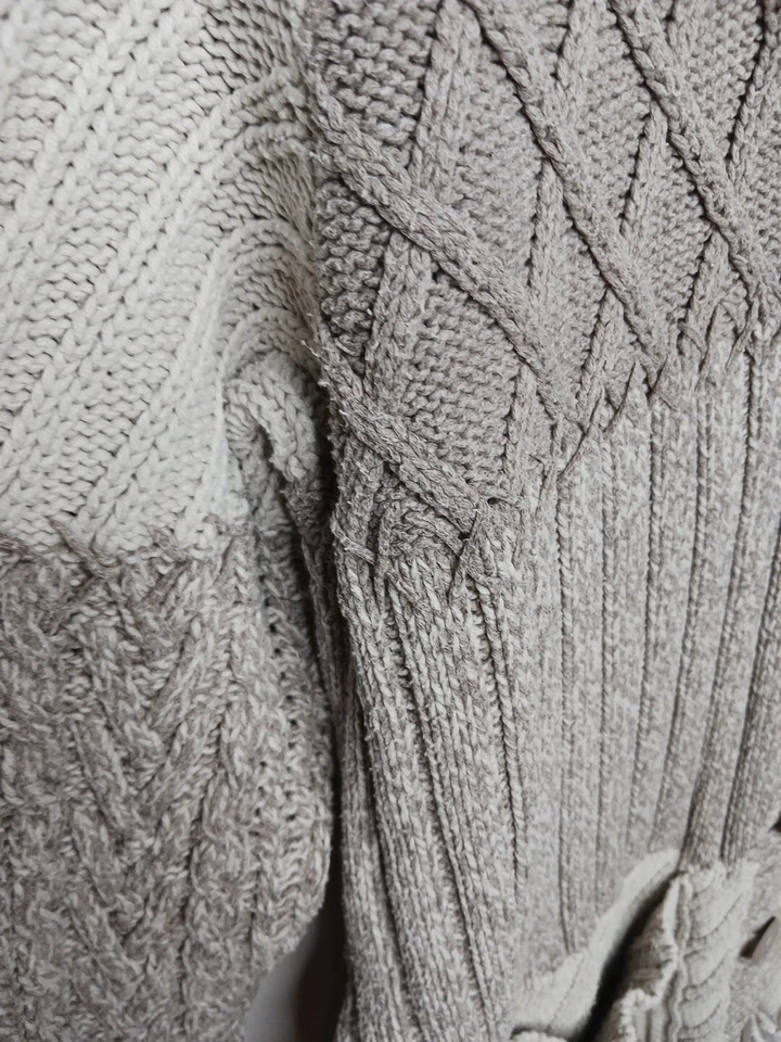 Liz & Co. Cárdigan Largo Suéter Corbata Cinturón. Beige gris/marrón. Abrigo 2x mezcla algodón Foto 2 de 4