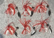 6 Pieces Strike King Spinnerbaits 1/4 OZ Red Silver Double Blades