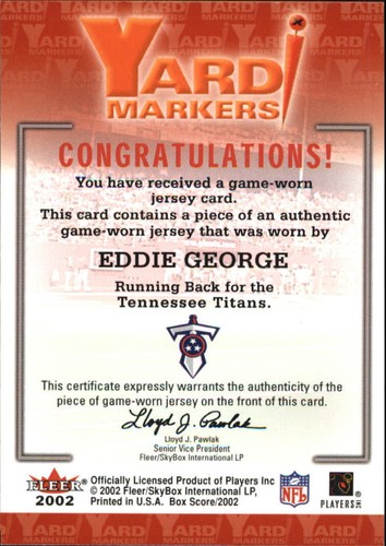 B3199- 2002 Fleer Box Score Yard Markers Jerseys #9 Eddie George Jersey - NM-MT - Picture 2 of 2