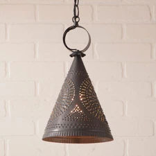 Madison Witch's Hat Punched Tin Pendant Hanging Light in 2 Kettle Black