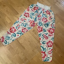 Vintage 80s Palazzo Pants Women Size Tapered Leg Medium Elastic Waist Hawaiian