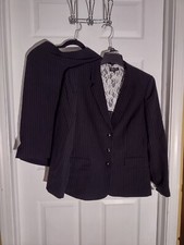 John Meyer - Womens 2pc Black pinstripe skirt suit. Size 14. By: John Meyer