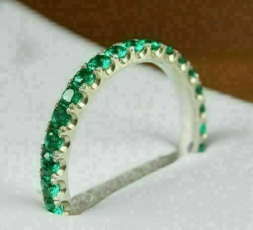 2Ct Lab Created Green Emerald Full Eternity Band Ring 14K White Gold Plated - Picture 1 of 8