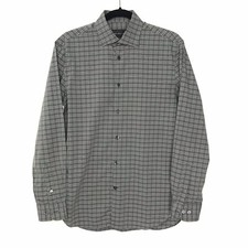 John Varvatos Star USA Mens 14.5 32/33 Slim Gray White Check Spread Collar Shirt
