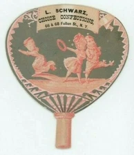 1880s Die-Cut Hand Fan L. Schwarz Choice Confections Candy Maker P225