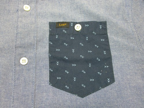 Lee Button Up Shirt Extra Large Youth Blue Casual Pocket Classic Fit Logo Boys - Picture 3 of 9