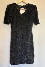 Mark And John Sam Black Silk Beaded Dress Made In India Size Small