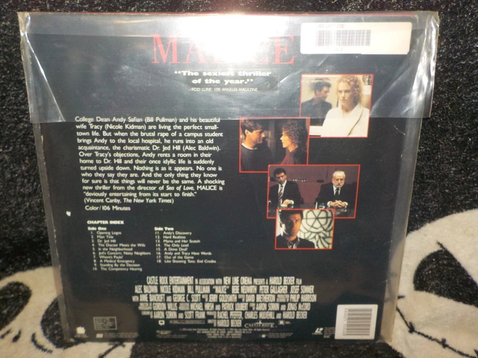 Malice Widescreen Laserdisc LD Alec Baldwin Nicole Kidman Free Ship $50 - Image 2 of 2