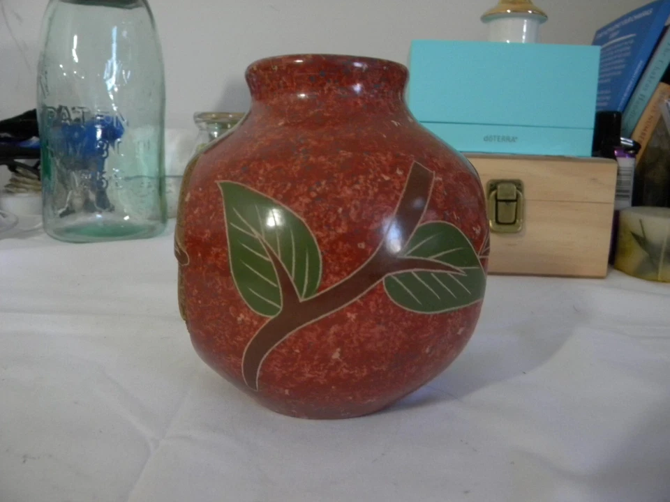 Handmade small vase w/butterfly & branches with leaves 4 1/2" tall 2" Diameter - Image 2 of 4