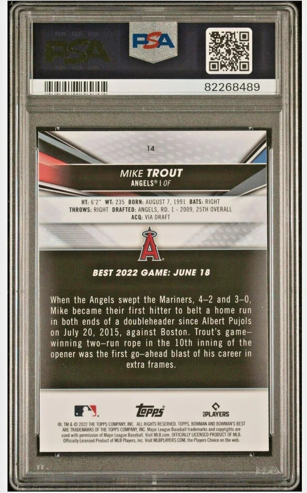 2022 Bowman's Best #14 Mike Trout PSA 10 GEM-MT Los Angeles Angels - Image 4 of 4