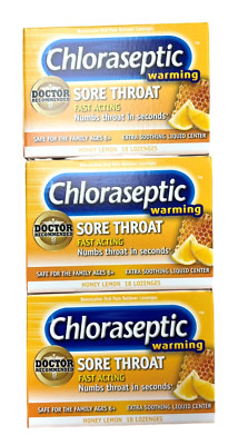 CHLORASEPTIC Lozenges LEMON HONEY Sore Throat Drops 18ct ( 3 Boxes ) 56 Total --