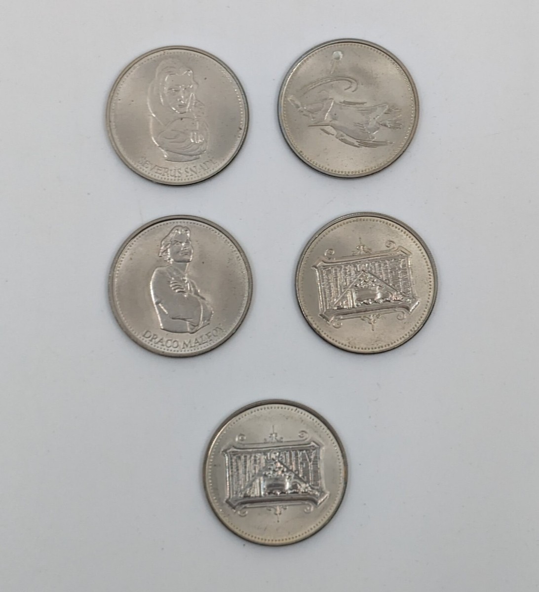 5 Vintage Harry Potter COIN COLLECTION Opened Wizard Coins Warner