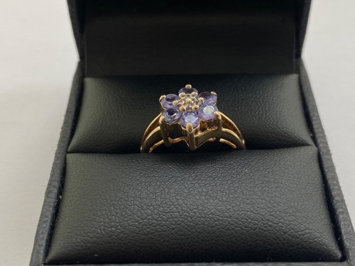 ANELLO ORO 9 CT TANZANITE DIAMANTI MISURA MINUSCOLA H - Foto 7 di 11
