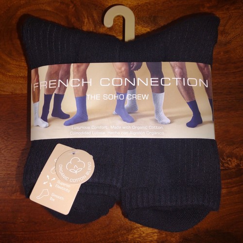 NEW (6) Organic Cotton French Connection Smooth Toe Crew Socks Moisture Control