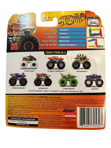 Hot Wheels Monster Jam Hotweiler 2019 w/ Connect & Crash Car Free Shipping - Picture 2 of 3