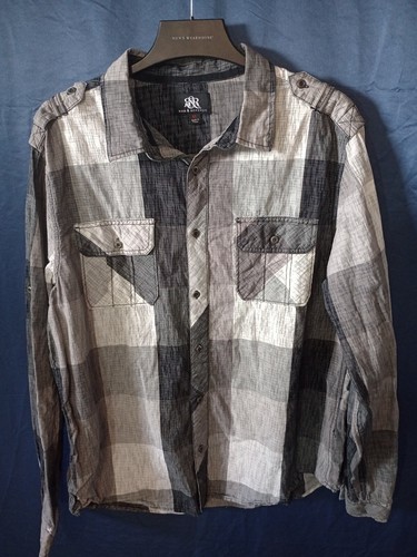 Rock & Republic Shirt Black White Plaid Men's Long Sleeve XL