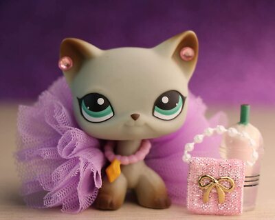 lps Shorthair Cat 391 Gray Kitty with Green Eyes with lps Accessories Clothes | eBay