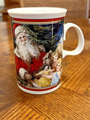 Vtg Dunoon Glad Tidings Christmas Mug Made In Scotland Children Santa Skating