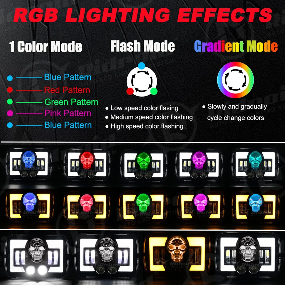 Faro LED 5x7" 7x6" 120W RGB haz alto/bajo para Dodge D150 D250 D350 Ram 50 H4 Foto 4 de 4