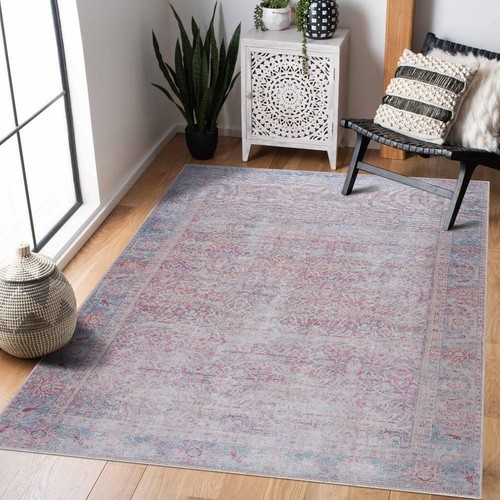 HAUTELOOM Area Rug 5'x7' Rectangle Oriental Dare Light Blue Cream Off White - Picture 2 of 8