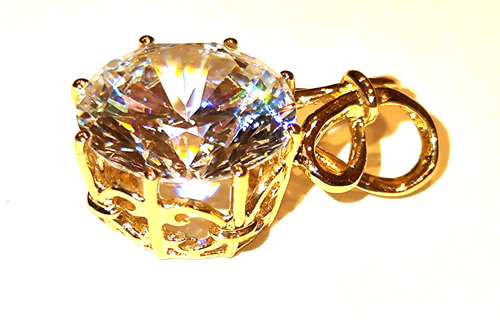 Solitär Anhänger 585 = 14 K Gold Zirkon 6 ct gepunzt 11.9mm Durchmesser - Picture 4 of 11