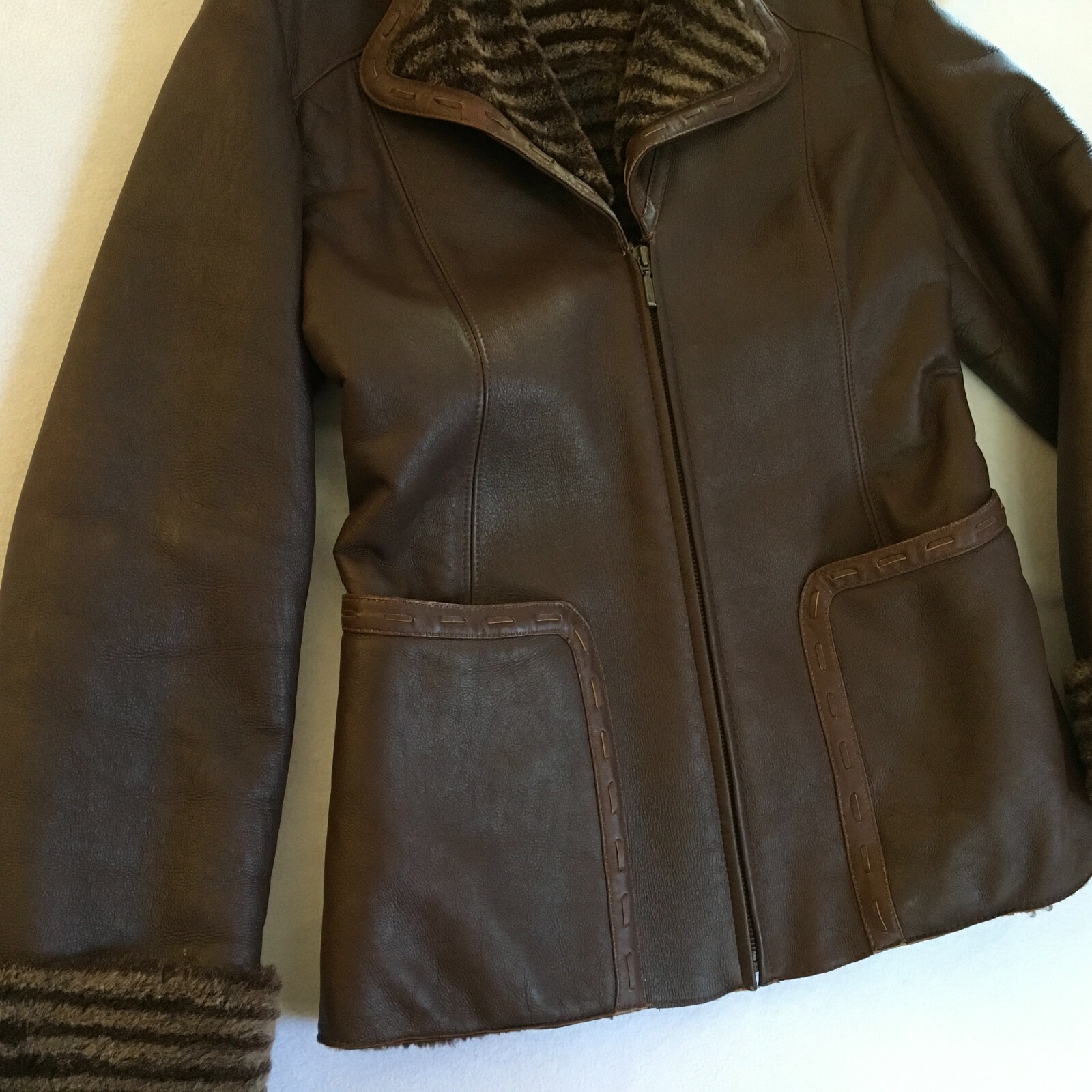 Branco Pelle Brown Leather Jacket Coat Women's Sm… - image 3