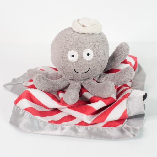 Belle Octopus Lovey Red White Stripe Gray Satin 12" Security Blanket