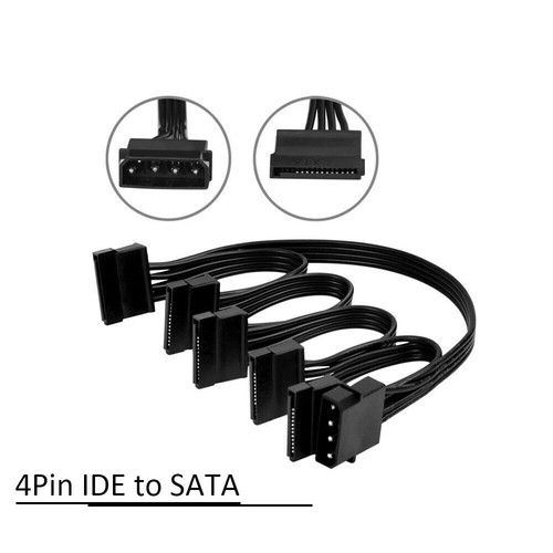IDE 4pin to 5 SATA 15pin Hard Drive Power Supply Splitter Cable Cord - Picture 1 of 6