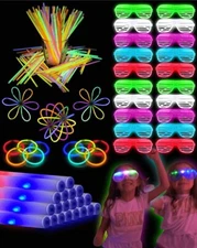 Toysery Glow In The Dark Party Supplies - 140 Pieces Glasses,Foam Light Sticks
